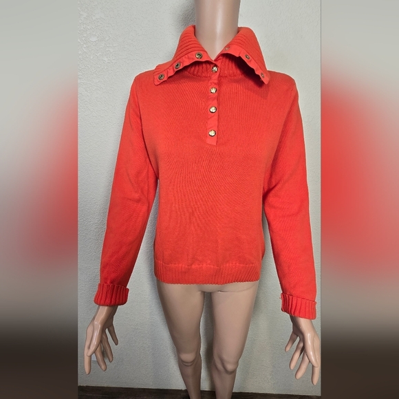 Lauren Ralph Lauren Sweater Womens Size Small Orange Gold Button Equestrian - Picture 1 of 9